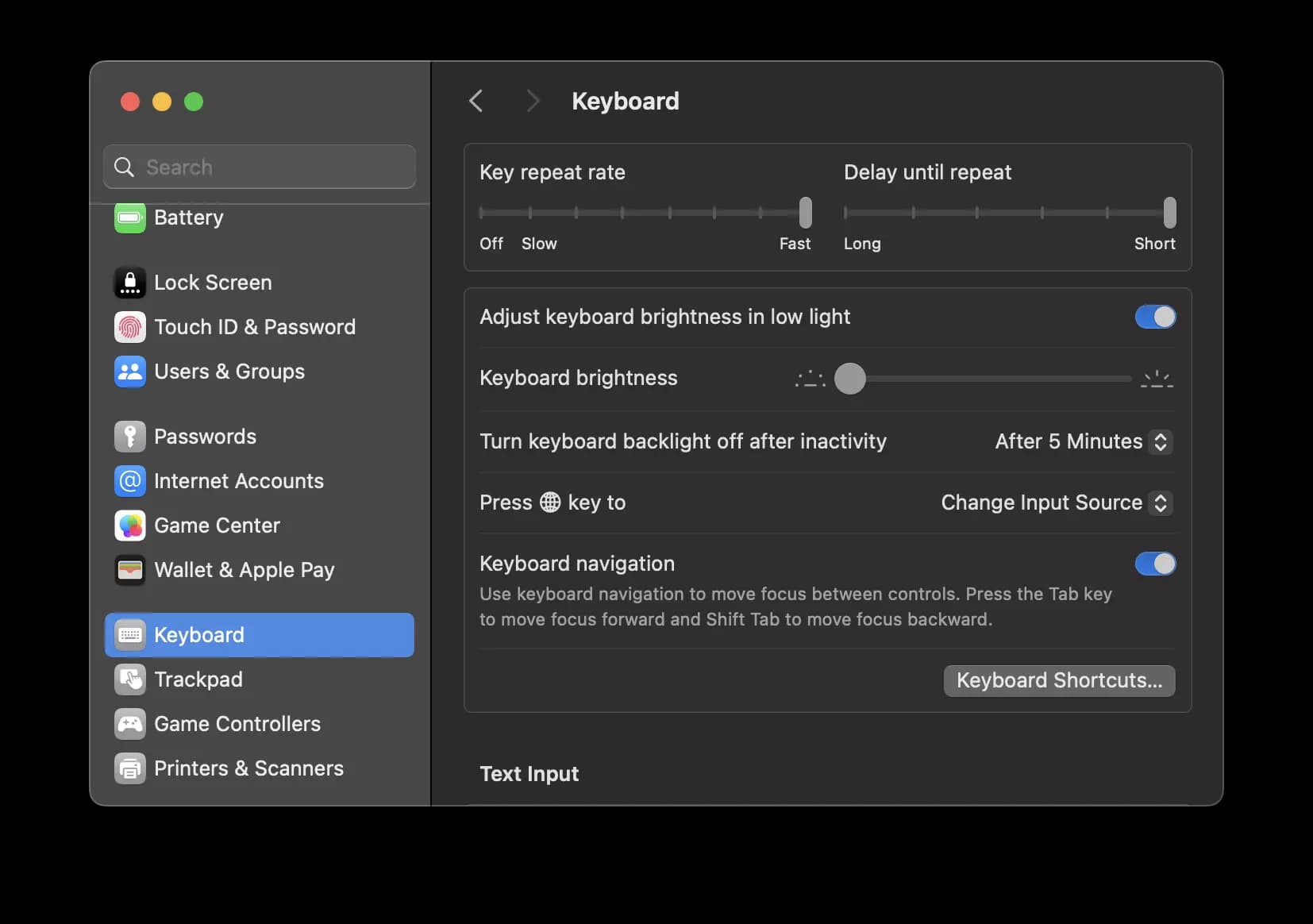 Keyboard settings in MacOS