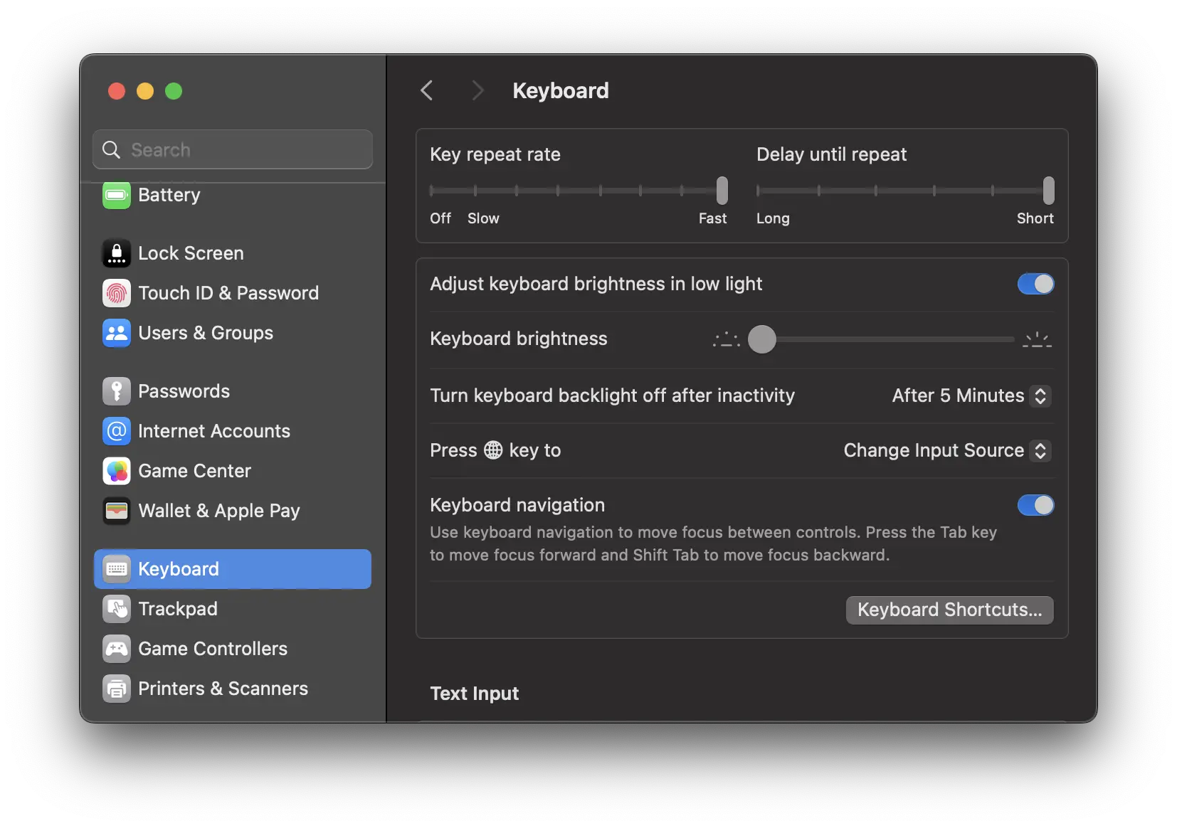 Keyboard settings in MacOS